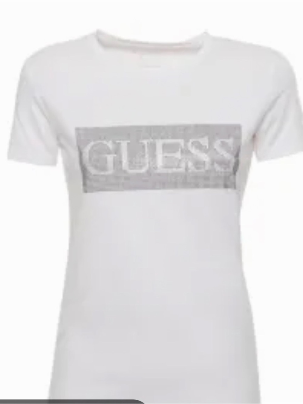 Guess White Tee with Silver Logo Block